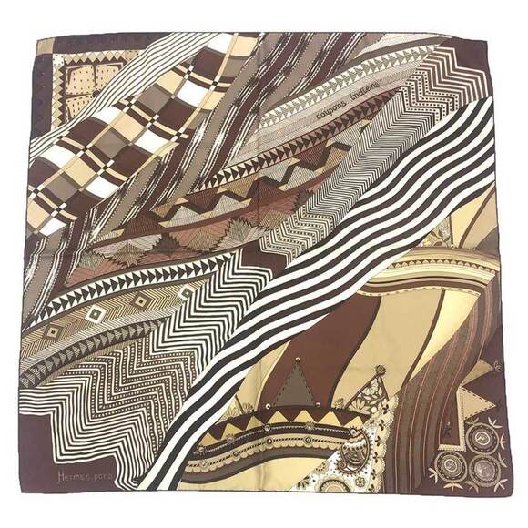 HERMES Authentic Brown Silk Scarf - Picture 1 of 3